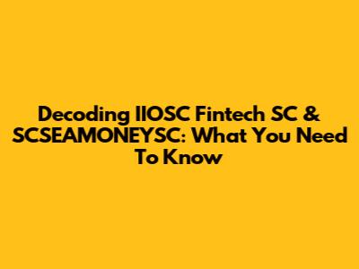 Decoding IIOSC Fintech SC & SCSEAMONEYSC: What You Need To Know